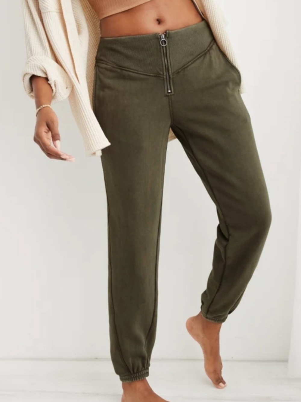 aerie Fleece Corset Jogger - Olive